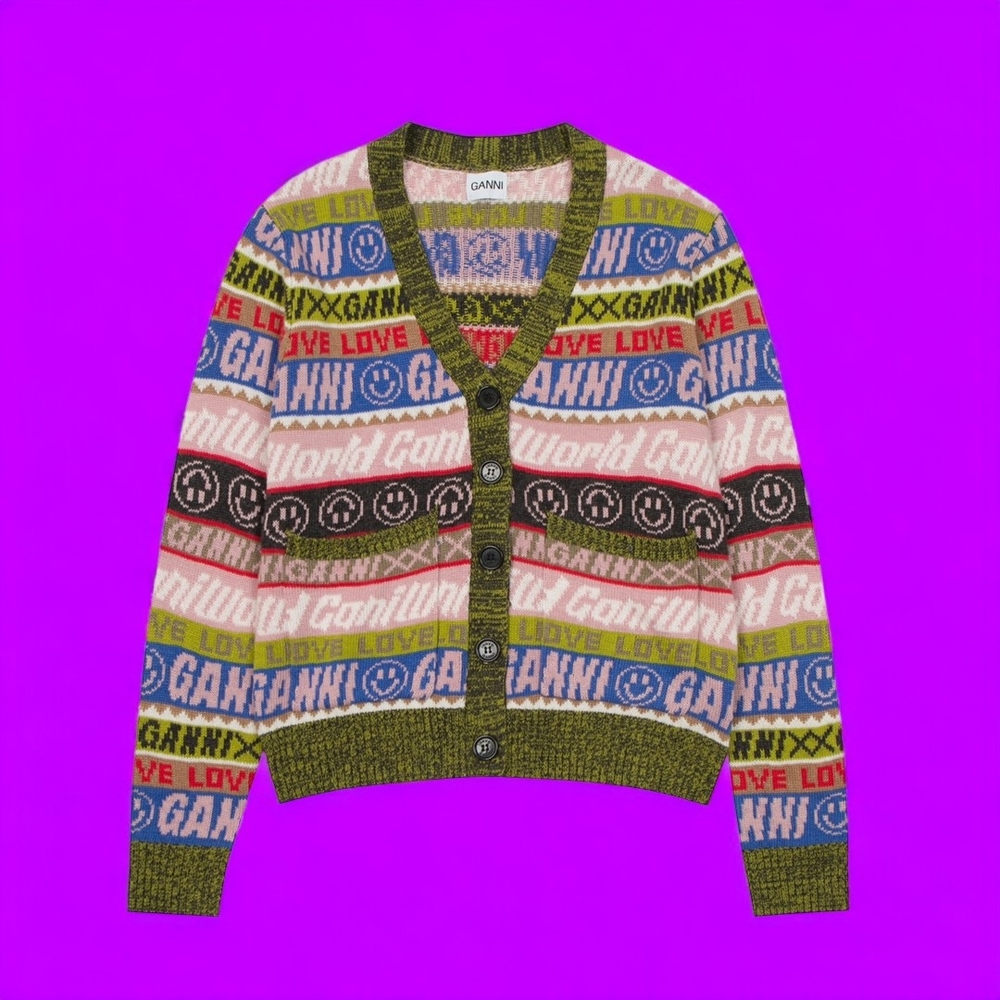Ganni Multicolor Patterned Cardigan NWOT